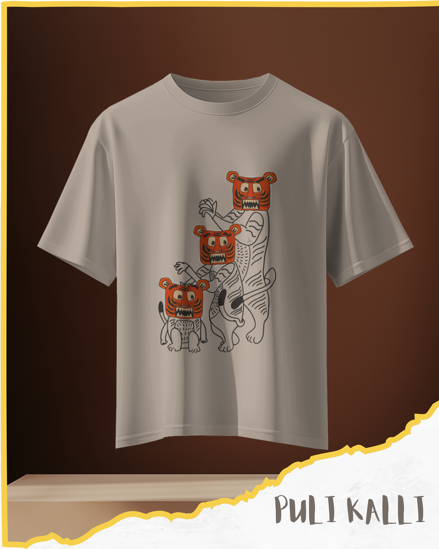 Unisex Oversized Beige Pulikkali T Shirt