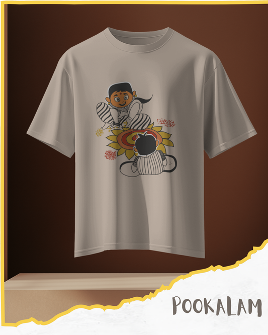 Unisex Oversized Beige Pookalam T-shirt