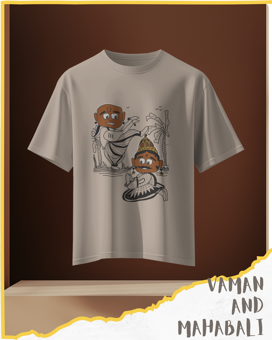 Unisex Oversized Beige Vaaman and Mahabali Tshirt